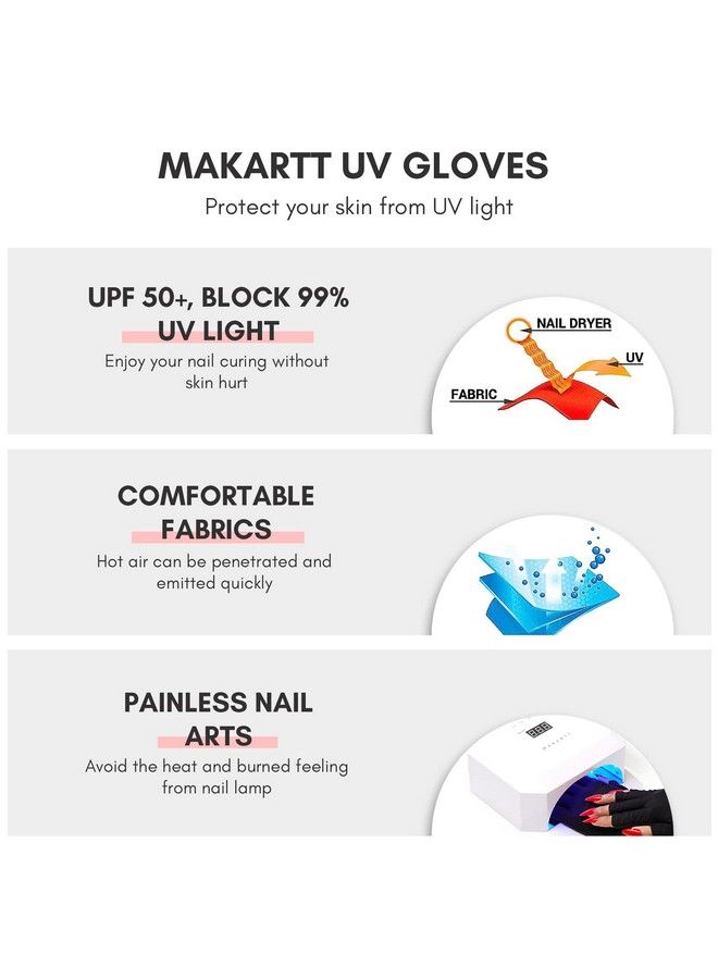 Uv Gloves For Nail Lamp Gel Curing Upf50+ Uv Protection Gloves For Manicures Dryer Fingerless Anti Uv Protect Hands From Uv Harm Nail Art Skin Care Gloves For Uv Gel Nail Light Black