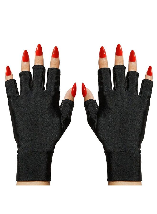 Uv Gloves For Nail Lamp Gel Curing Upf50+ Uv Protection Gloves For Manicures Dryer Fingerless Anti Uv Protect Hands From Uv Harm Nail Art Skin Care Gloves For Uv Gel Nail Light Black