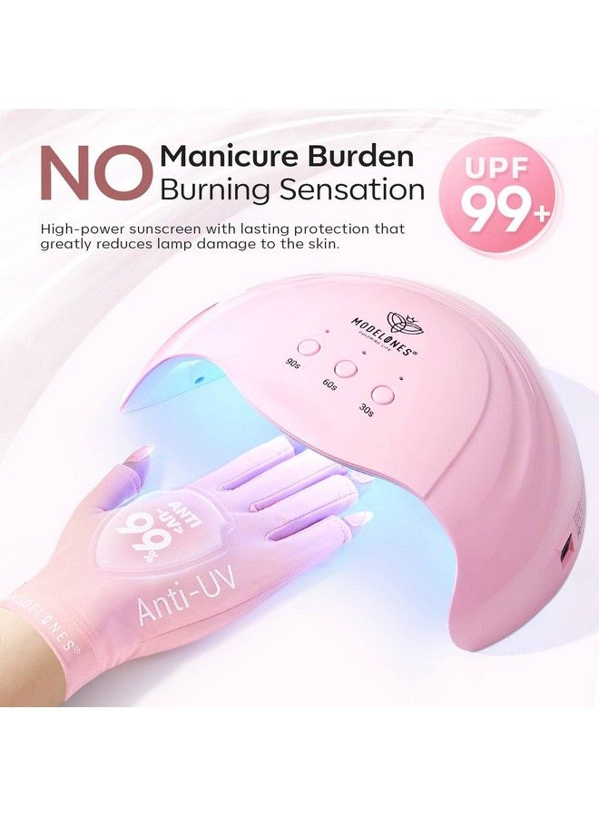 Uv Gloves For Nails Premium Upf99+ Uv Protection Gloves For Uv/Led Gel Nail Lamp Manicure Nail Art Skin Care Fingerless Anti Uv Glove Protect Hands From Uv Harm (Pink)