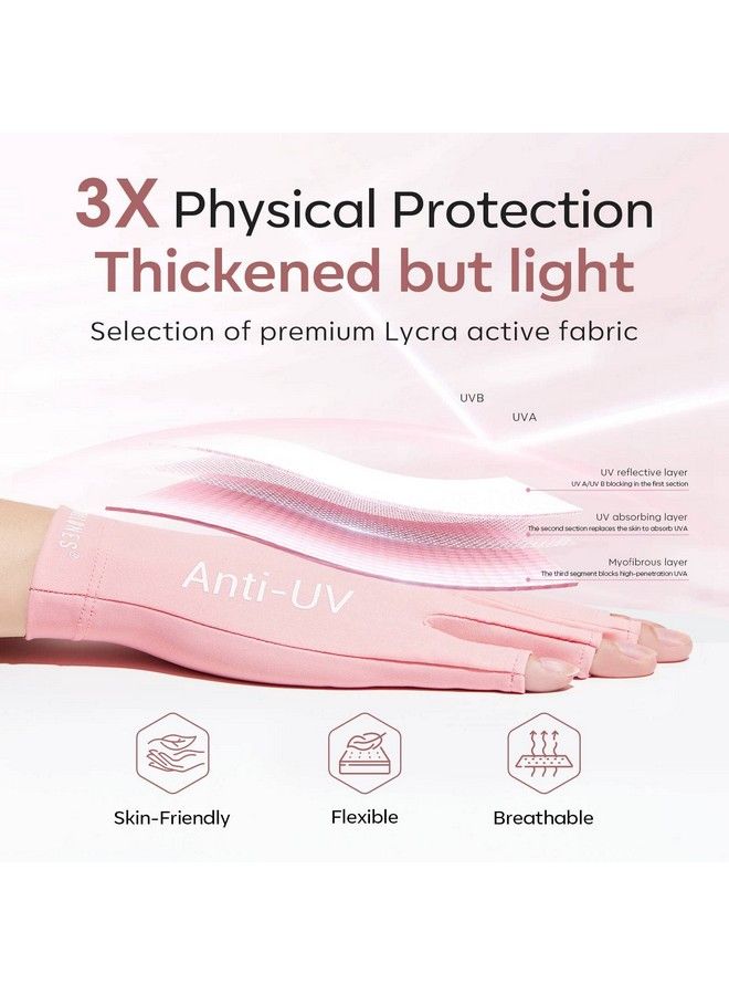 Uv Gloves For Nails Premium Upf99+ Uv Protection Gloves For Uv/Led Gel Nail Lamp Manicure Nail Art Skin Care Fingerless Anti Uv Glove Protect Hands From Uv Harm (Pink)