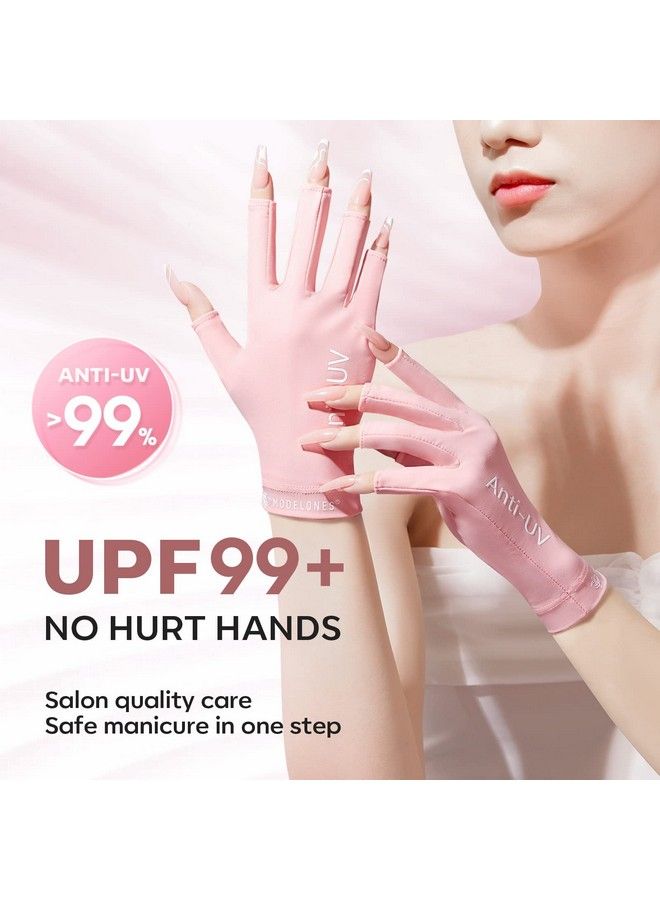 Uv Gloves For Nails Premium Upf99+ Uv Protection Gloves For Uv/Led Gel Nail Lamp Manicure Nail Art Skin Care Fingerless Anti Uv Glove Protect Hands From Uv Harm (Pink)