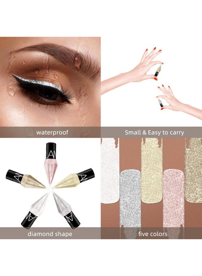 5 Colors/Pack Glitter Liquid Eyeliner Set Metallic Shimmer Pigment Liquid Eye Liner Pen Diamond Waterproof Long Lasting Colorful Eyeshadow Makeup Set for Women Girls