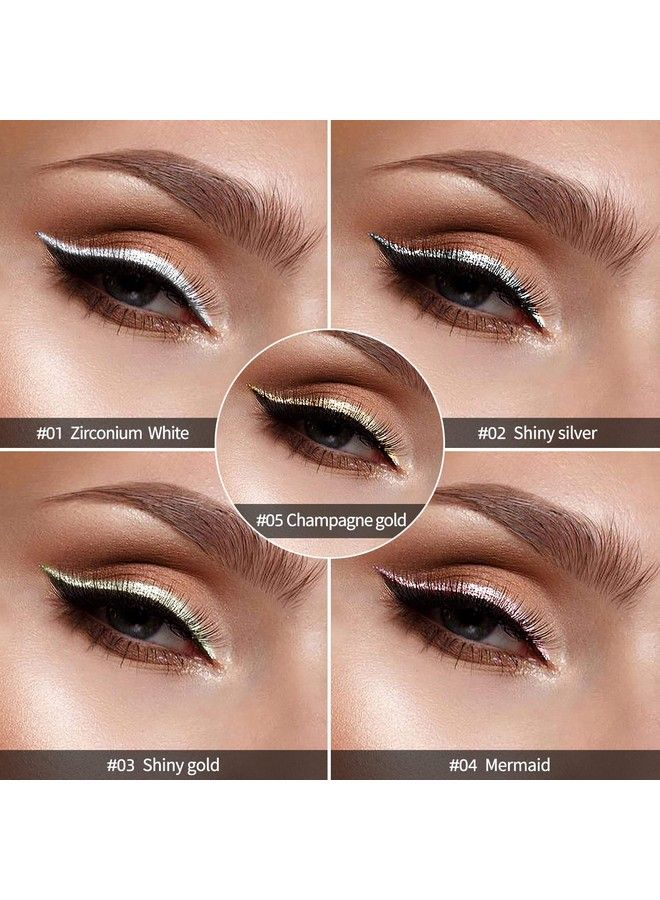 5 Colors/Pack Glitter Liquid Eyeliner Set Metallic Shimmer Pigment Liquid Eye Liner Pen Diamond Waterproof Long Lasting Colorful Eyeshadow Makeup Set for Women Girls