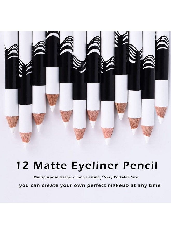 12 Packs Professional Highlighter Eye Liner Pen Soft Strokes Easy to Color Eyeshadow Pencil Waterproof Long lasting White Eyeliner Pencil Makeup