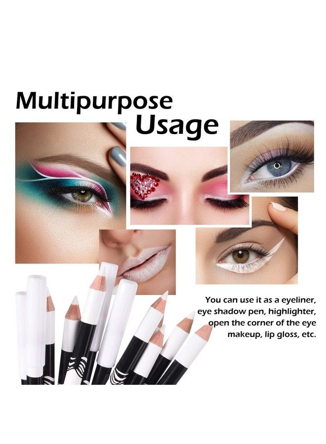 12 Packs Professional Highlighter Eye Liner Pen Soft Strokes Easy to Color Eyeshadow Pencil Waterproof Long lasting White Eyeliner Pencil Makeup