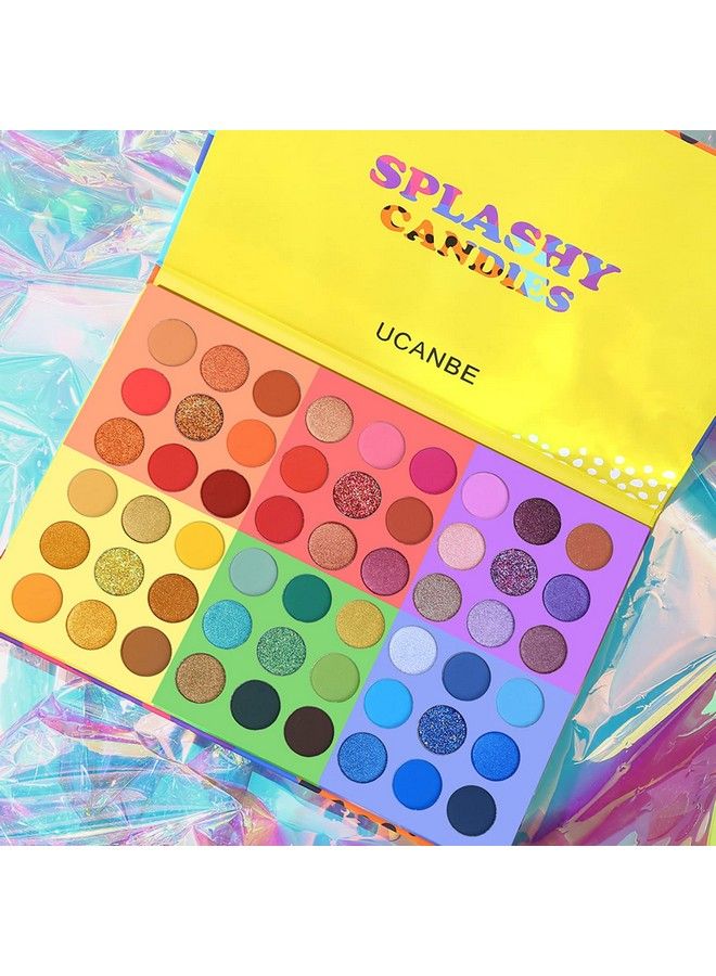 Splashy Candies Eyeshadow Palette + 15pcs Makeup Brush Set Kit Highly Pigment Matte Metallic Shimmer Glitter Eye Shadow Bright Color Long Lasting Waterproof Easy Blending Make Up Pallet for Women