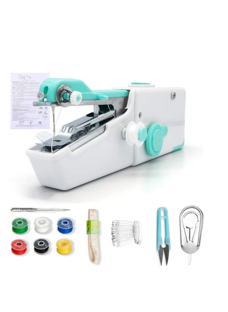 Mini Handheld Sewing Machine Portable Cordless Quick Handy Electric Repairing Stitch Tool for Fabric, Clothing, Kids Cloth, Home Travel DIY Use Blue