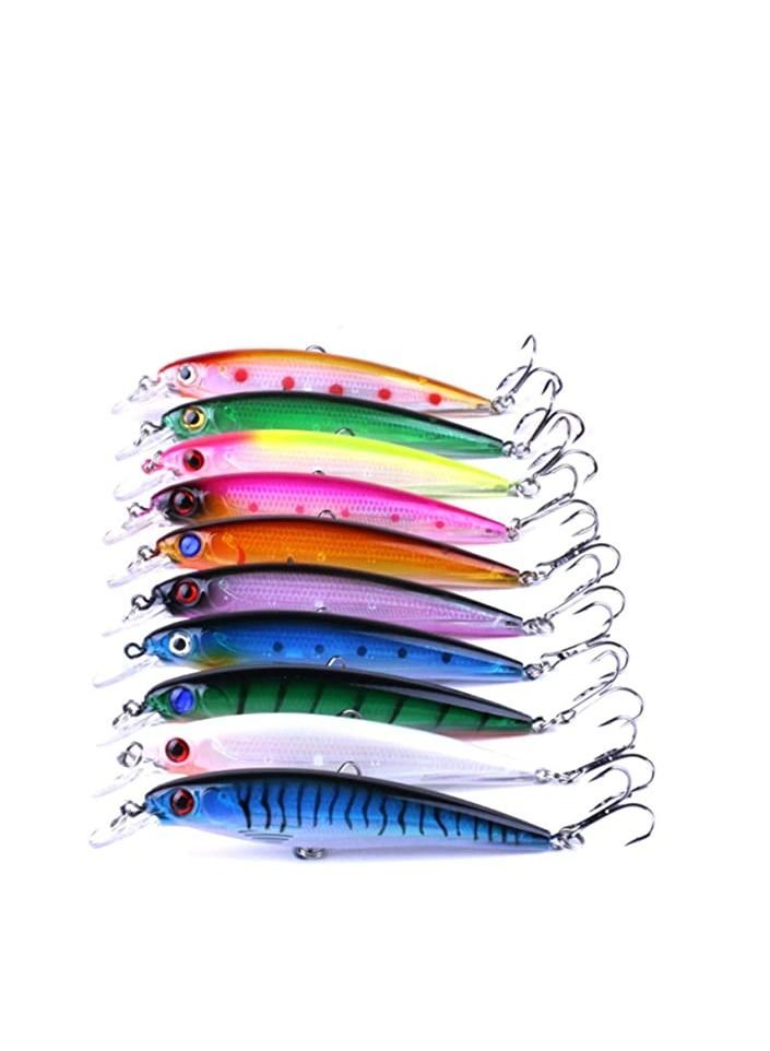 Fishing Lures, 10Pcs Lure Artificial Floating Minnow Hard Bait Swimbait Tackle Set with Treble Hooks Sinking Metal Spoons Micro Jigging for Outdoor