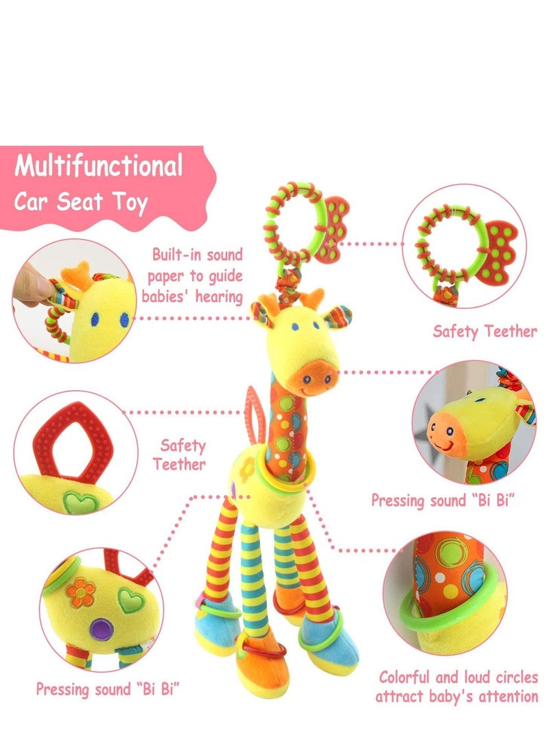 Car Seat Toys, Hanging Baby Stroller Toys Rattles 0-11 Months for Colorful Animal Bell Rattle Infants Sensory Soft Musical Moving Newborn Boys Girls Gifts