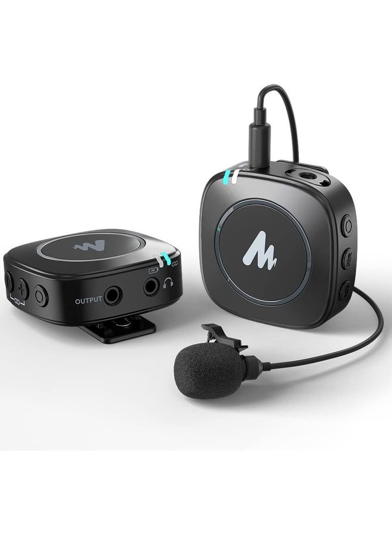MAONO AU WM820A2 Dual Person Compact Wireless Lavalier Microphone 2.4GHz with Real time Monitoring and 22 Level Gain Adjustmen