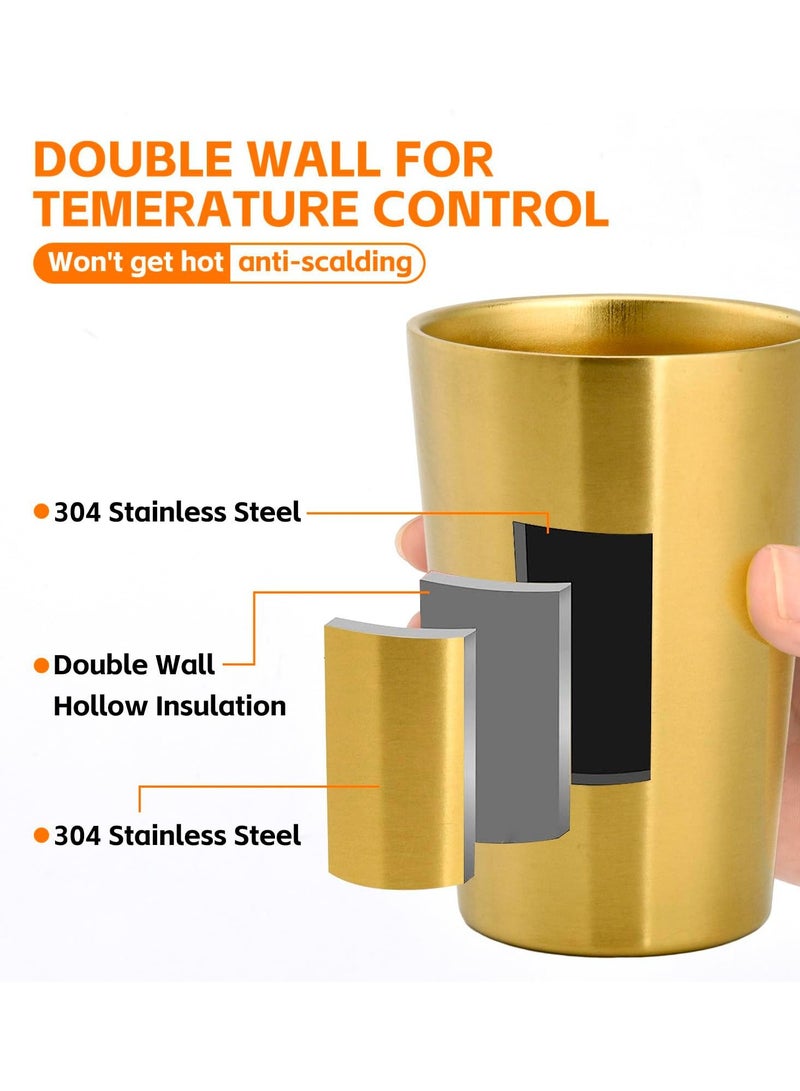 Set of 2 Stainless Steel Insulated Cups, 12 oz Double Wall Vacuum Small Metal Cups, Reusable & Unbreakable for Indoor/Outdoor Use - Perfect for Parties, Office and Camping (Gold)