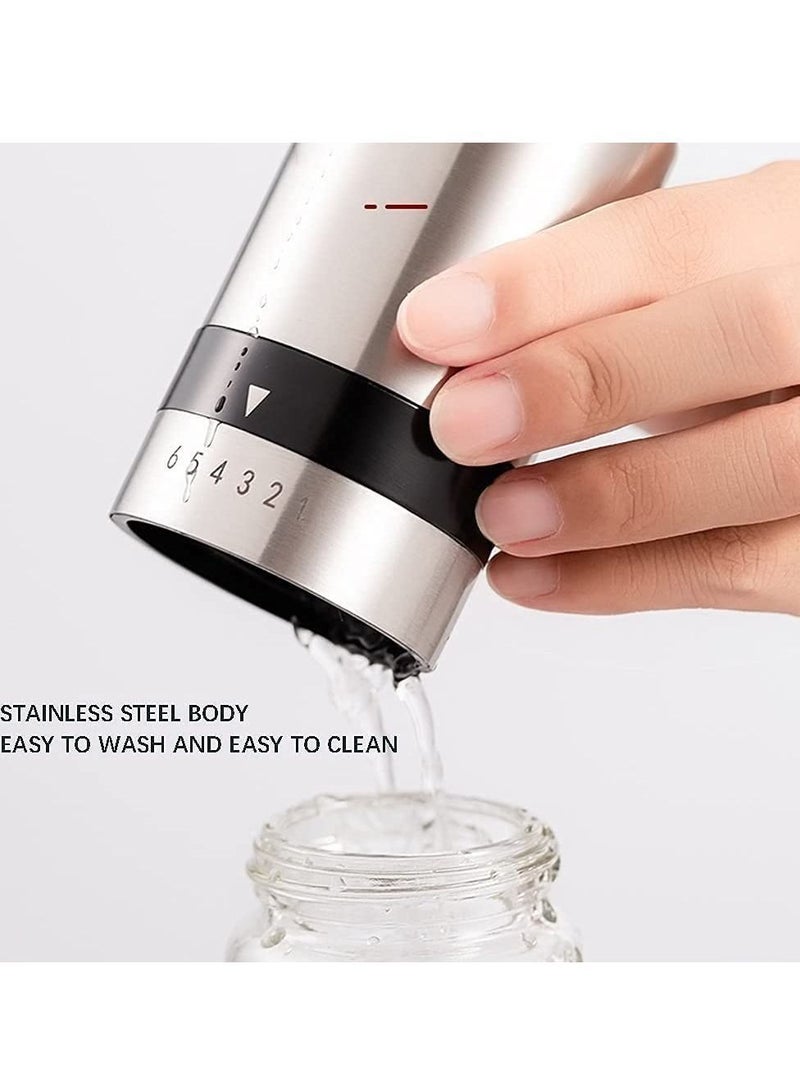 Manual Coffee Grinder with Stainless Steel Burr, Ceramic Grinding Core Hand Held Mill External Thickness Adjustment, Portable Crank