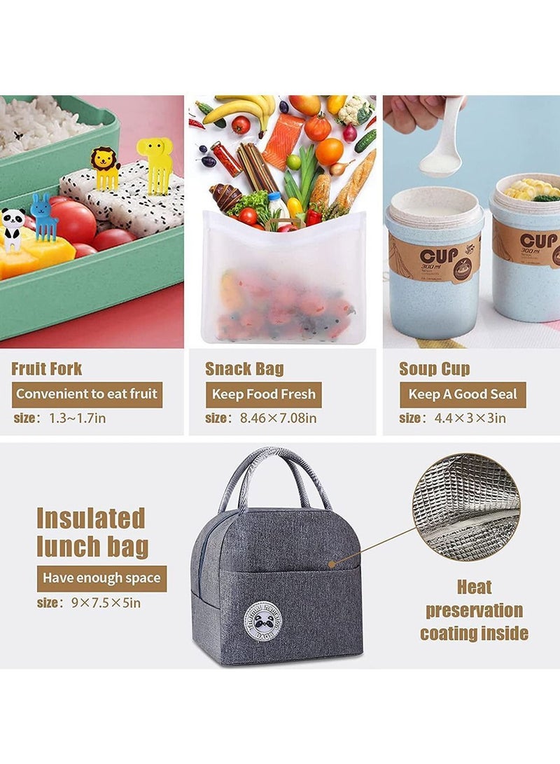 27 PCs Bento Box Lunch Kit, Stackable 3-in-1 Compartment Japanese Set w/ Soup Cup Sauce Can, Spoon Fork, Cake Cups, Fruit Picks, Snack Bags, Leakproof Container for kids and Adults