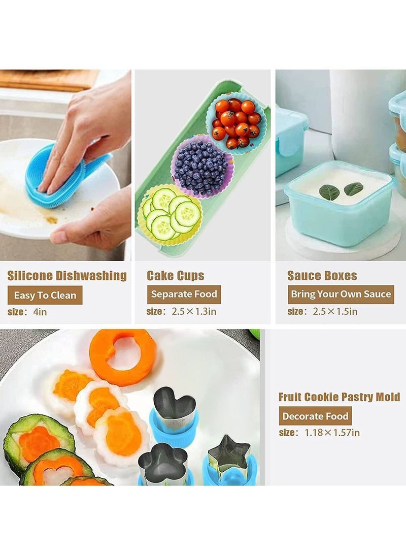 27 PCs Bento Box Lunch Kit, Stackable 3-in-1 Compartment Japanese Set w/ Soup Cup Sauce Can, Spoon Fork, Cake Cups, Fruit Picks, Snack Bags, Leakproof Container for kids and Adults