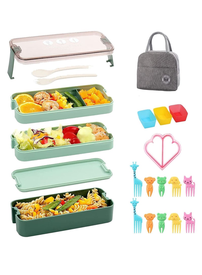 17-Piece Bento Lunch Box for Kids and Adults with Spoon-Fork Meal Prep Containers Microwave-Safe Food Storage Salad Container Sandwich Snack Packing
