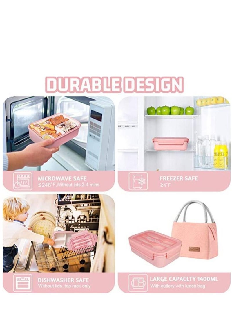 17-Piece Bento Lunch Box for Kids and Adults with Spoon-Fork Meal Prep Containers Microwave-Safe Food Storage Salad Container Sandwich Snack Packing