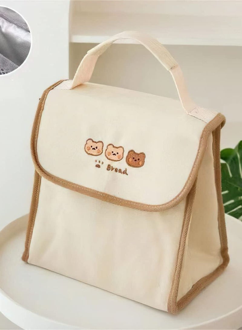 Lunch Bag Aesthetic Kawaii Cute Box Insulated Leakproof Waterproof Durable for Women Girls Kids Office School (Bear-Flip)