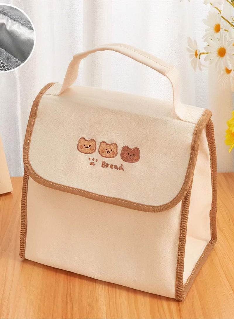 Lunch Bag Aesthetic Kawaii Cute Box Insulated Leakproof Waterproof Durable for Women Girls Kids Office School (Bear-Flip)
