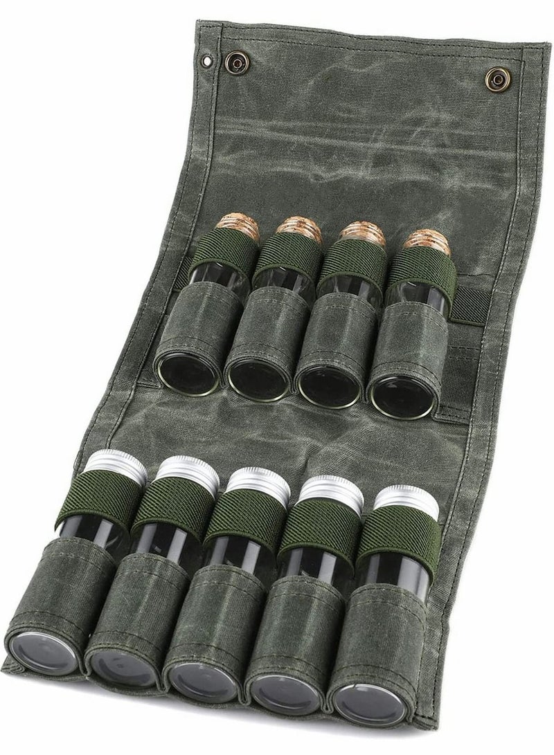 Portable Spice Shaker Seasoning Dispenser with 9 Jars Canvas Storage Bag Organizer Bottle Holder for Outdoor Camping BBQ Picnic