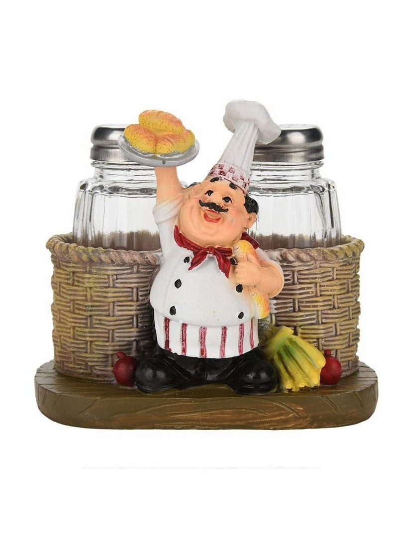 Glass Spice Jars, Salt and Pepper Shakers, Chef Decorative Statue Organizer with Holder Figurine Gift for Family, Kitchen, Restaurant, Cafe, Bakery Seasoning Jar, Creative Handicraft Gifts