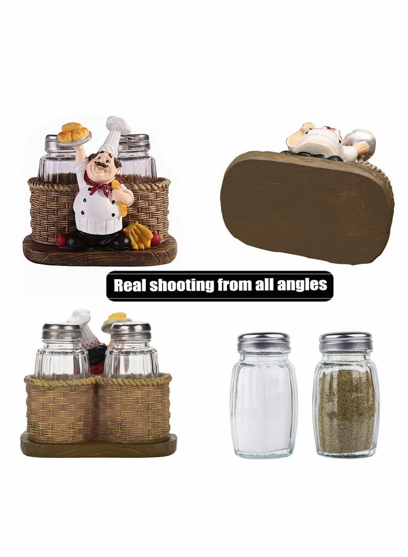 Glass Spice Jars, Salt and Pepper Shakers, Chef Decorative Statue Organizer with Holder Figurine Gift for Family, Kitchen, Restaurant, Cafe, Bakery Seasoning Jar, Creative Handicraft Gifts
