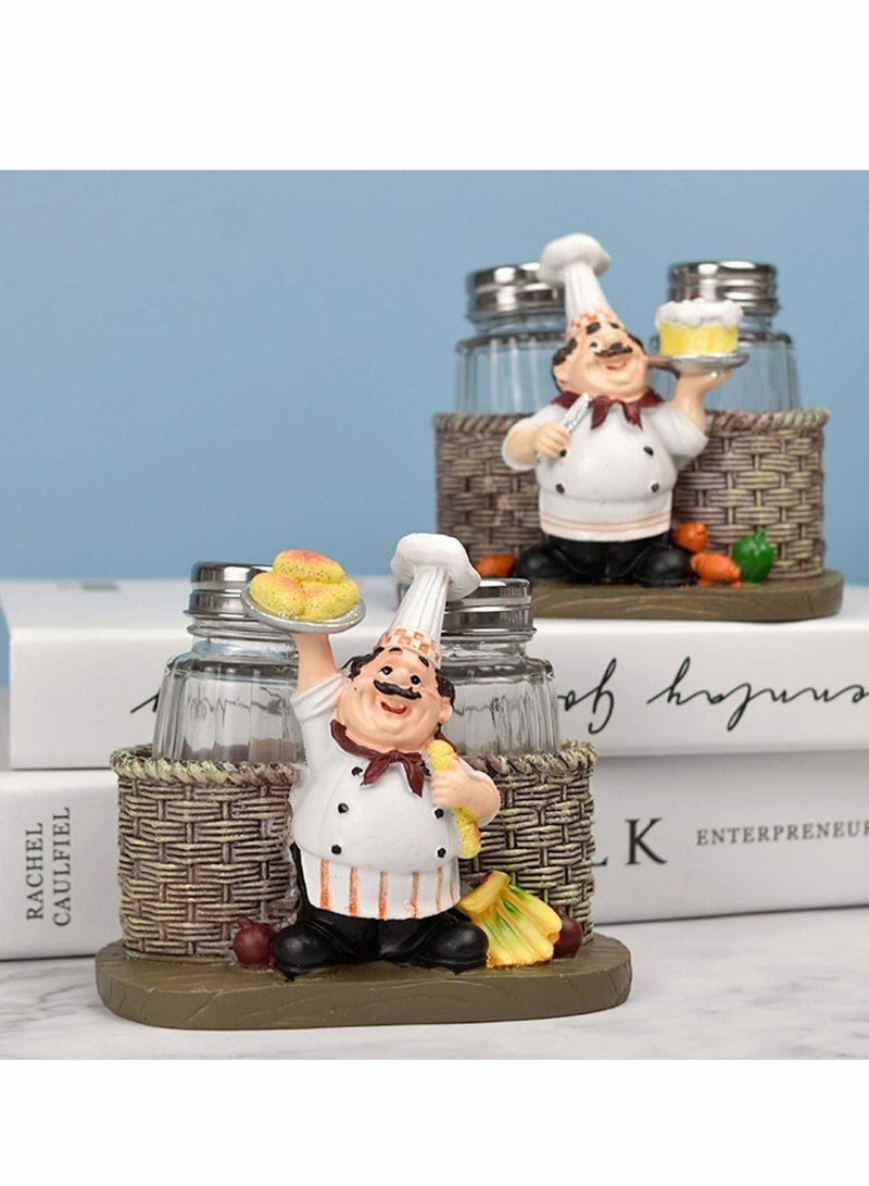 Glass Spice Jars, Salt and Pepper Shakers, Chef Decorative Statue Organizer with Holder Figurine Gift for Family, Kitchen, Restaurant, Cafe, Bakery Seasoning Jar, Creative Handicraft Gifts