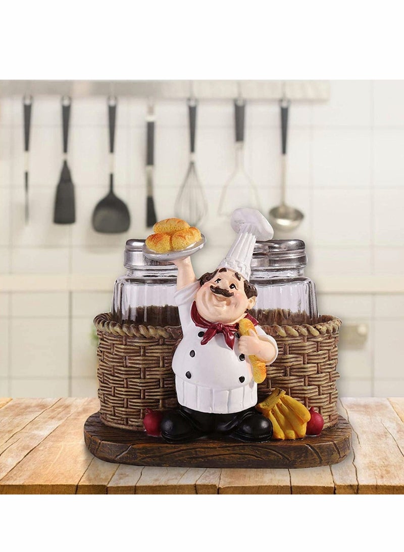 Glass Spice Jars, Salt and Pepper Shakers, Chef Decorative Statue Organizer with Holder Figurine Gift for Family, Kitchen, Restaurant, Cafe, Bakery Seasoning Jar, Creative Handicraft Gifts