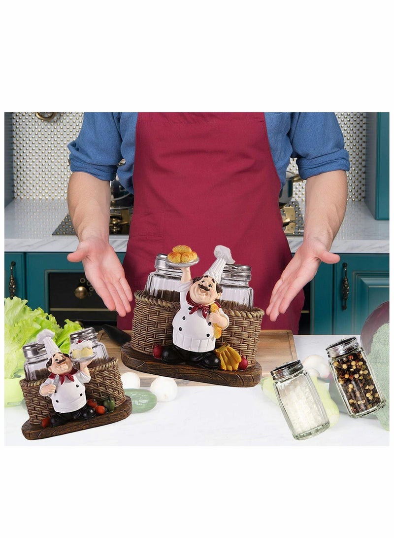 Glass Spice Jars, Salt and Pepper Shakers, Chef Decorative Statue Organizer with Holder Figurine Gift for Family, Kitchen, Restaurant, Cafe, Bakery Seasoning Jar, Creative Handicraft Gifts