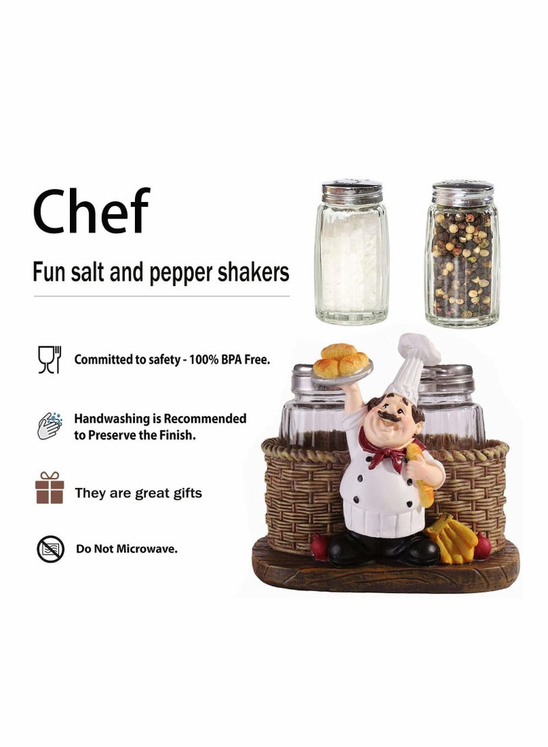 Glass Spice Jars, Salt and Pepper Shakers, Chef Decorative Statue Organizer with Holder Figurine Gift for Family, Kitchen, Restaurant, Cafe, Bakery Seasoning Jar, Creative Handicraft Gifts