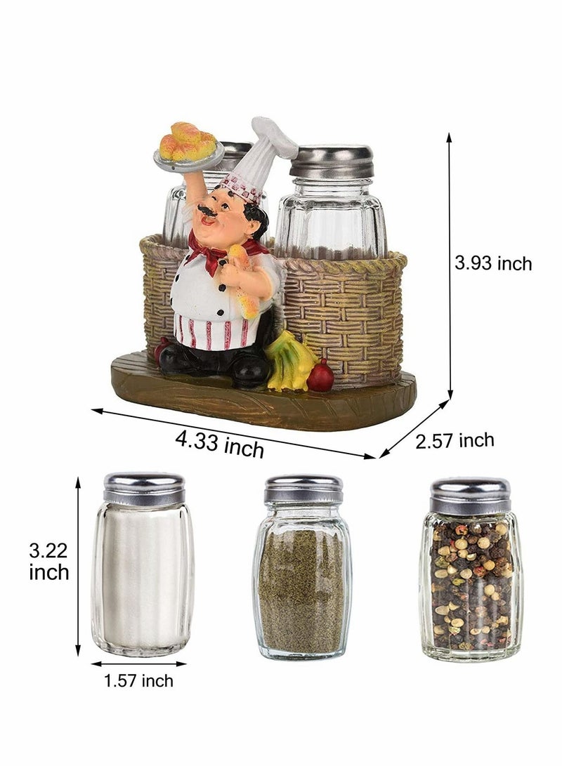 Glass Spice Jars, Salt and Pepper Shakers, Chef Decorative Statue Organizer with Holder Figurine Gift for Family, Kitchen, Restaurant, Cafe, Bakery Seasoning Jar, Creative Handicraft Gifts