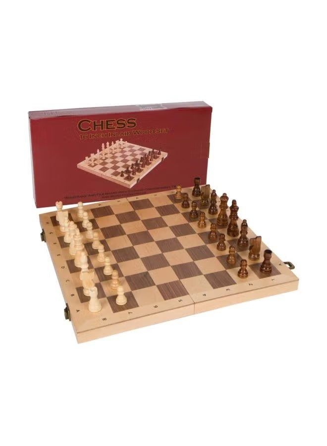 Portable Compact Lightweight Authentic Detailing Wooden Chess Game Set 18x2.5x18inch