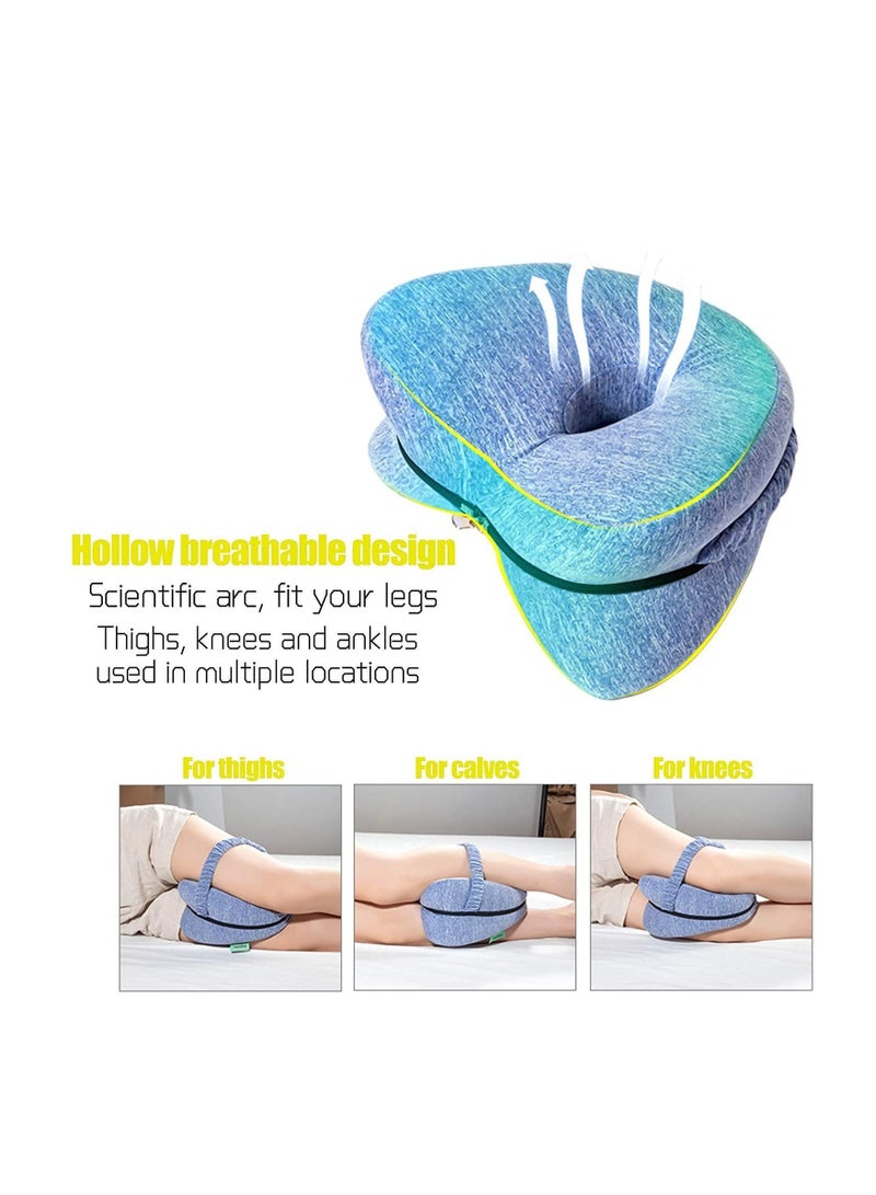 Knee Pillow for Side Sleepers with Elastic Strap, Memory Foam Leg Pillow, Ideal Spine Alignment, Hip, Back & Joint Pain Relief , Better Sleeping Breathable Washable Cover