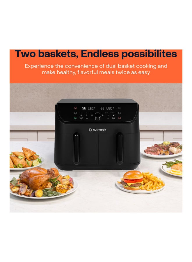 Air Fryer Duo 2 By Caliber Brands, Independently Controlled Dual Baskets, Air Fry, Bake, Roast, Broil, Reheat & Dehydrate, 6 Presets 8.5 L 2400 W AFD185 Black