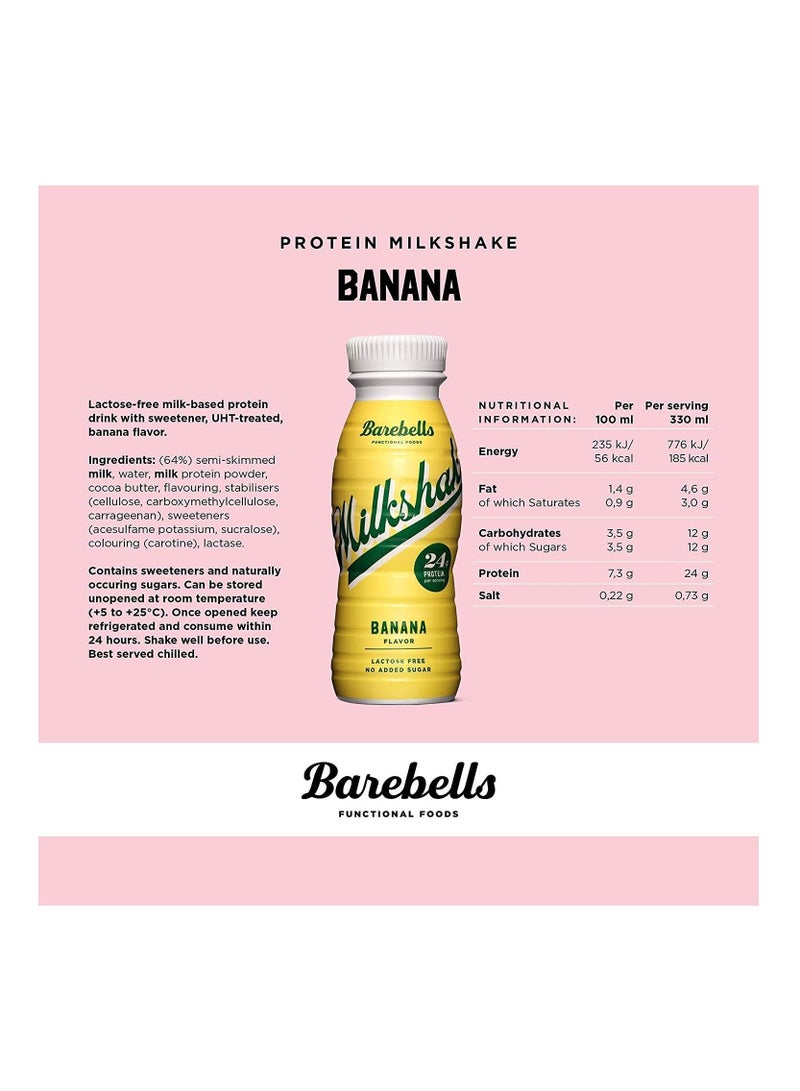 Barebells Protein Milkshake 8 x 330ml Bottles| High Protein Shake | No Added Sugar | Lactose Free| 24g of Protein | Delicious Creamy Flavour (Banana)