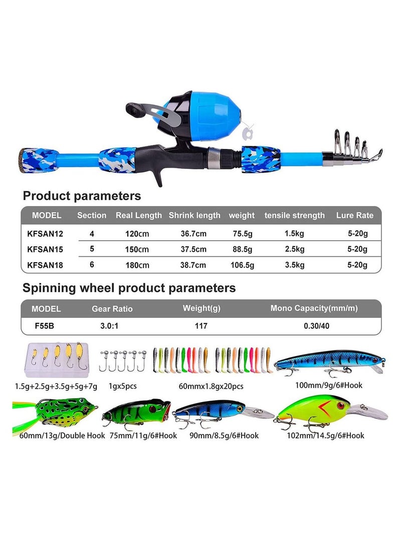 Kids Fishing Pole Fishing Equipment Fishing Rod Tools for Children Portable Telescopic Fishing Rod and Reel Combo Kit