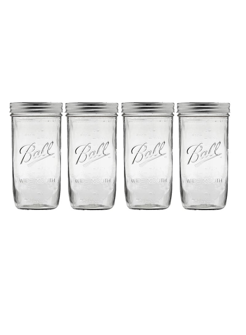 Jars with Lids and Bands, Regular Mouth Jars, Ideal for Jams, Jellies, Conserves, Preserves, Pizza Sauce(BALL wide mouth 24OZ 4PCS)