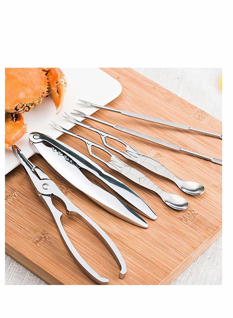 Stainless Steel Seafood Tool Kit Seafood, Nuts, Shellfish, Lobster and Crab Cracker Set Crustacean with Storage Box, 2 Pcs Crackers 4 Forks