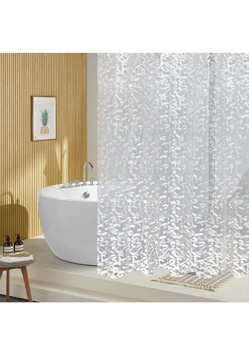 3D Shower Curtain with 12 Plastic Hooks, EVA Waterproof Luxury Semi Transparent Clear White Mildew Stain Resistant Bathroom Curtain (W180 * H180 cm)
