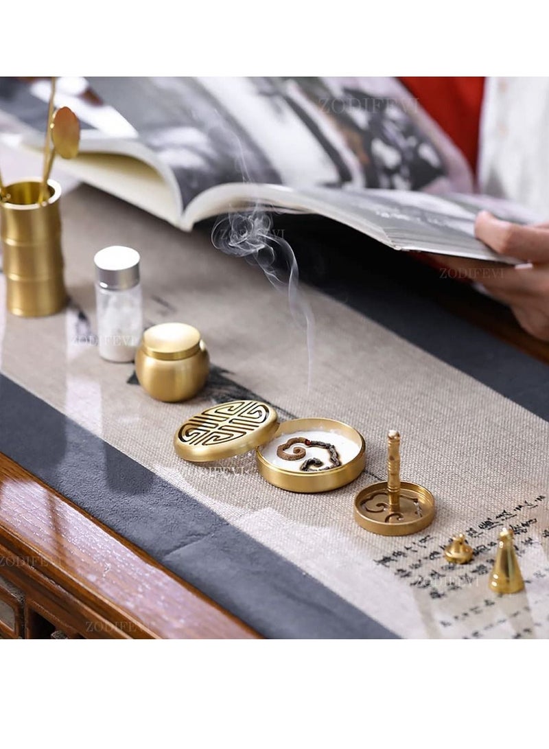 11 Pcs/Set Brass Incense Making Kit Mold Tool, DIY Backflow Tower Cone Molds,Spoon, Press, Shovel, Brush, Bottle Ideal for Yoga Meditation Home Fragrance