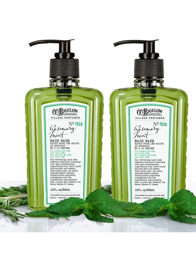 C.O. Bigelow Hand Wash Rosemary Mint Soap No. 1526 Village Perfumer Moisturizing Hand Wash For Bathroom & Kitchen With Aloe Vera 10 Fl Oz Pack Of 2