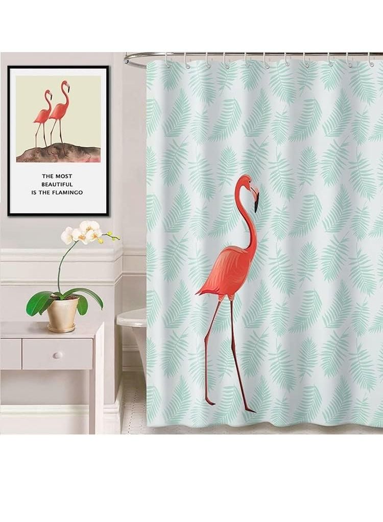 Shower Curtain Flamingo - Green Leaf Nordic Design Waterproof Fabric Mildew-proof No Smell with 12 Plastic Hooks (180x180cm) Green