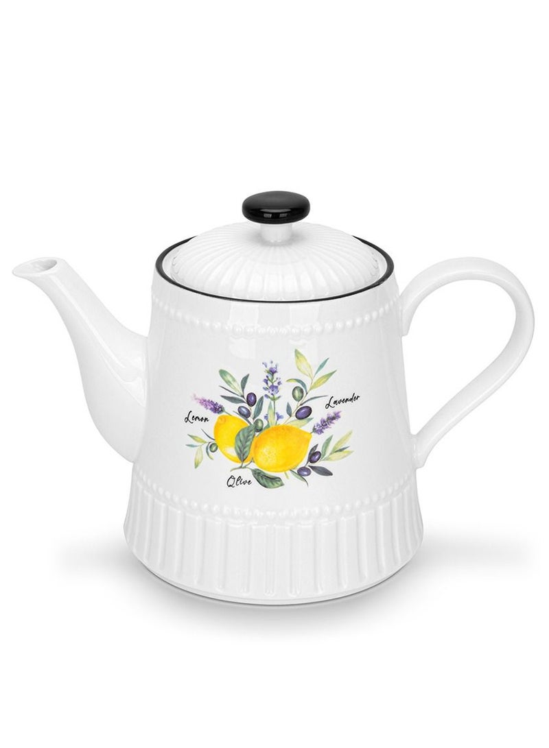 Tea Pot 1000ml, Lemon Provence Porcelain with Handle and Lid, Coffee Kettle, Suitable for Blooming Tea & Loose Leaf Tea