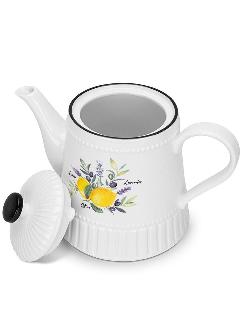 Tea Pot 1000ml, Lemon Provence Porcelain with Handle and Lid, Coffee Kettle, Suitable for Blooming Tea & Loose Leaf Tea