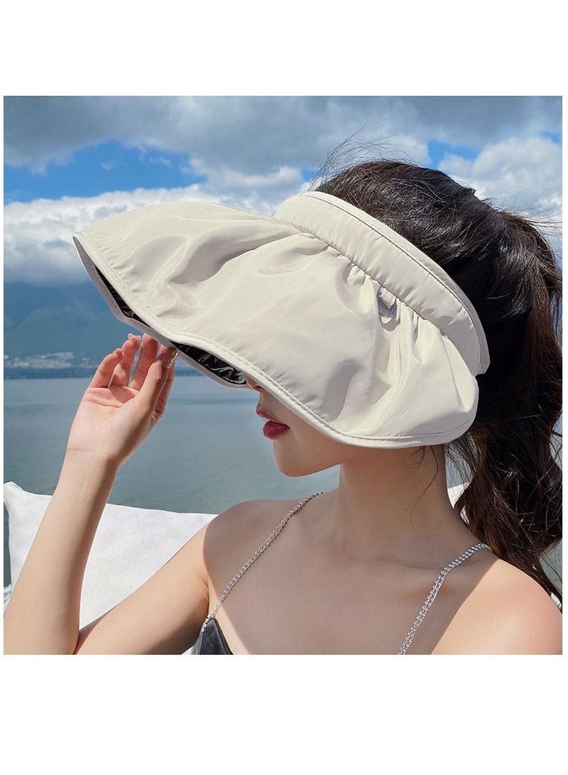 Women Sun Hat, Summer Beach Caps Women Hat Wide Brim UV Protection Floppy Brown Roll Up Hat Double-Side-Wear Ponytail Hats Baseball Caps Adjustable Cap