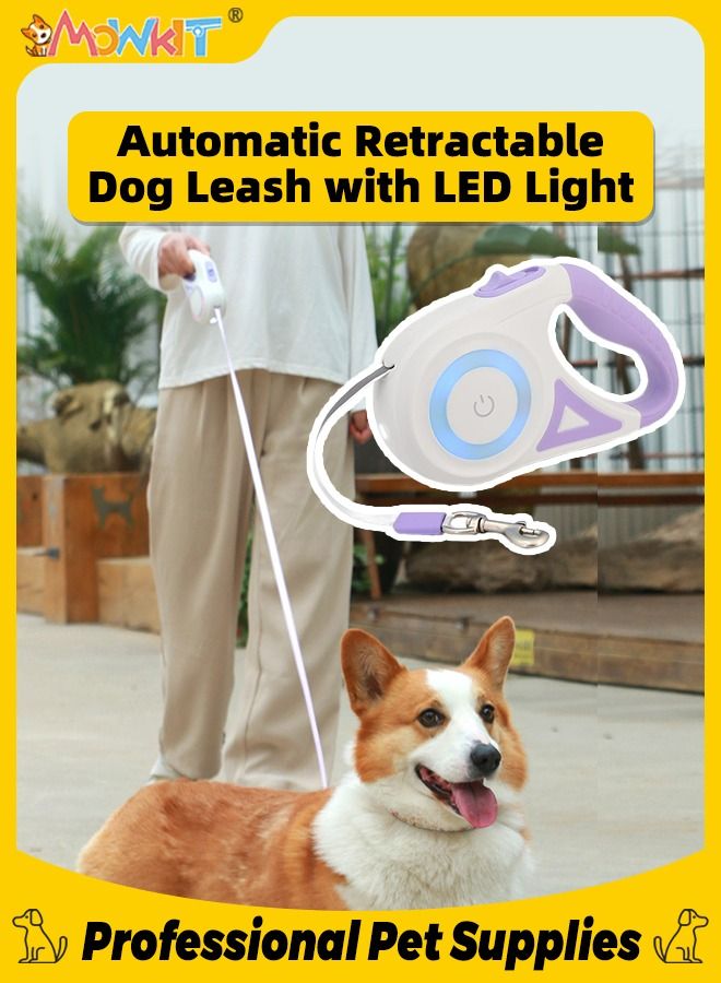 Dog Leash with LED Light Automatic Retractable 3 Meter Dog Leash 360 Tangle Free Long Walking Dog Leash for Small Medium Large Dogs