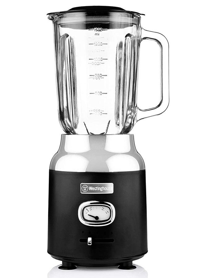 Westinghouse Retro Food Blender 600 Watt Blender for Kitchen  Smoothie Maker with 1.5 L Glass Jug  Mixer Blender For Milkshake Soup Fruit  Juice and Smoothies  Black