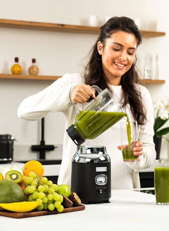 Westinghouse Retro Food Blender 600 Watt Blender for Kitchen  Smoothie Maker with 1.5 L Glass Jug  Mixer Blender For Milkshake Soup Fruit  Juice and Smoothies  Black