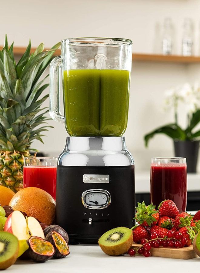 Westinghouse Retro Food Blender 600 Watt Blender for Kitchen  Smoothie Maker with 1.5 L Glass Jug  Mixer Blender For Milkshake Soup Fruit  Juice and Smoothies  Black
