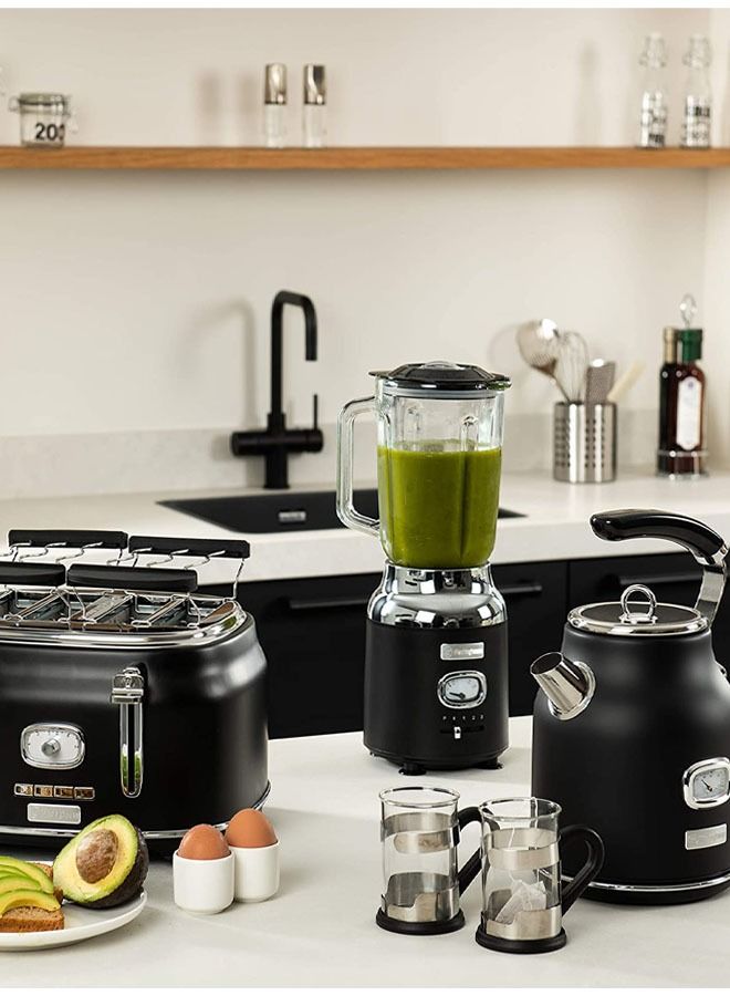 Westinghouse Retro Food Blender 600 Watt Blender for Kitchen  Smoothie Maker with 1.5 L Glass Jug  Mixer Blender For Milkshake Soup Fruit  Juice and Smoothies  Black