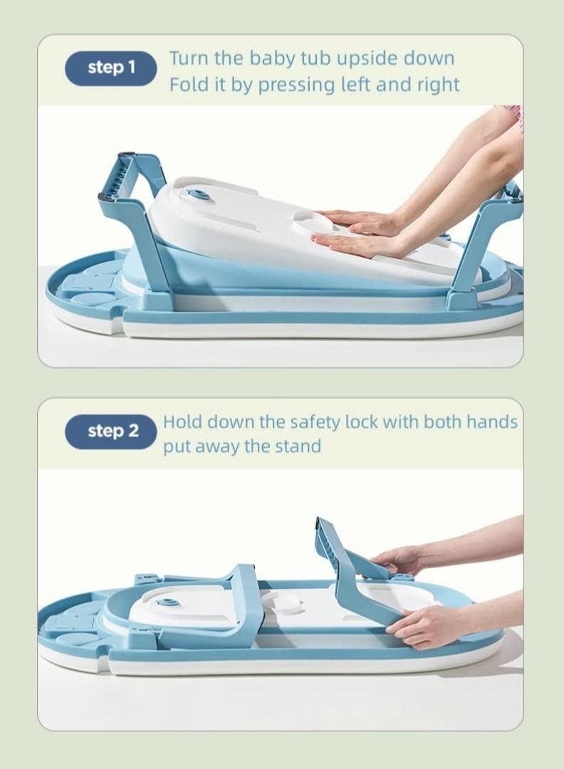 Foldable Baby Bathtub with Bathtub Cushion & Temperature Monitor, Anti Slip Pads Design, Bathing Tub Infant Shower Tub 0M+